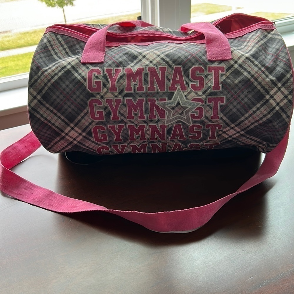 Gymnast Gymnst Pink Grey And Black Plaid Adjustable Shoulder Strap Bag Euc